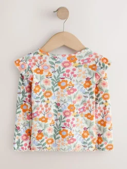 Next Long Sleeve Ribbed Frill Top (3mths-7yrs) Orange Ditsy Floral Hot