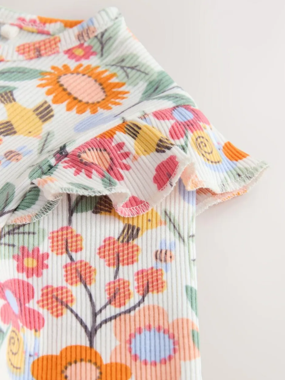 Next Long Sleeve Ribbed Frill Top (3mths-7yrs) Orange Ditsy Floral Hot