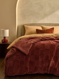 Next Jasper Checkerboard Cosy Fleece Reverse Throw Orange Online