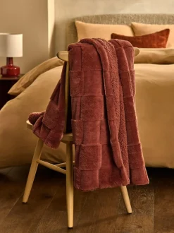 Next Jasper Checkerboard Cosy Fleece Reverse Throw Orange Online