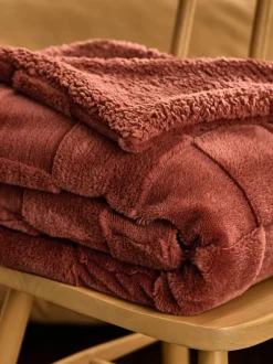 Next Jasper Checkerboard Cosy Fleece Reverse Throw Orange Online