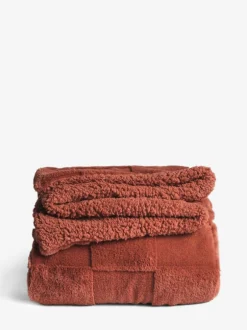Next Jasper Checkerboard Cosy Fleece Reverse Throw Orange Online