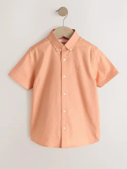 Next Orange Logo Short Sleeve Cotton Rich Oxford Shirt (3-16yrs)