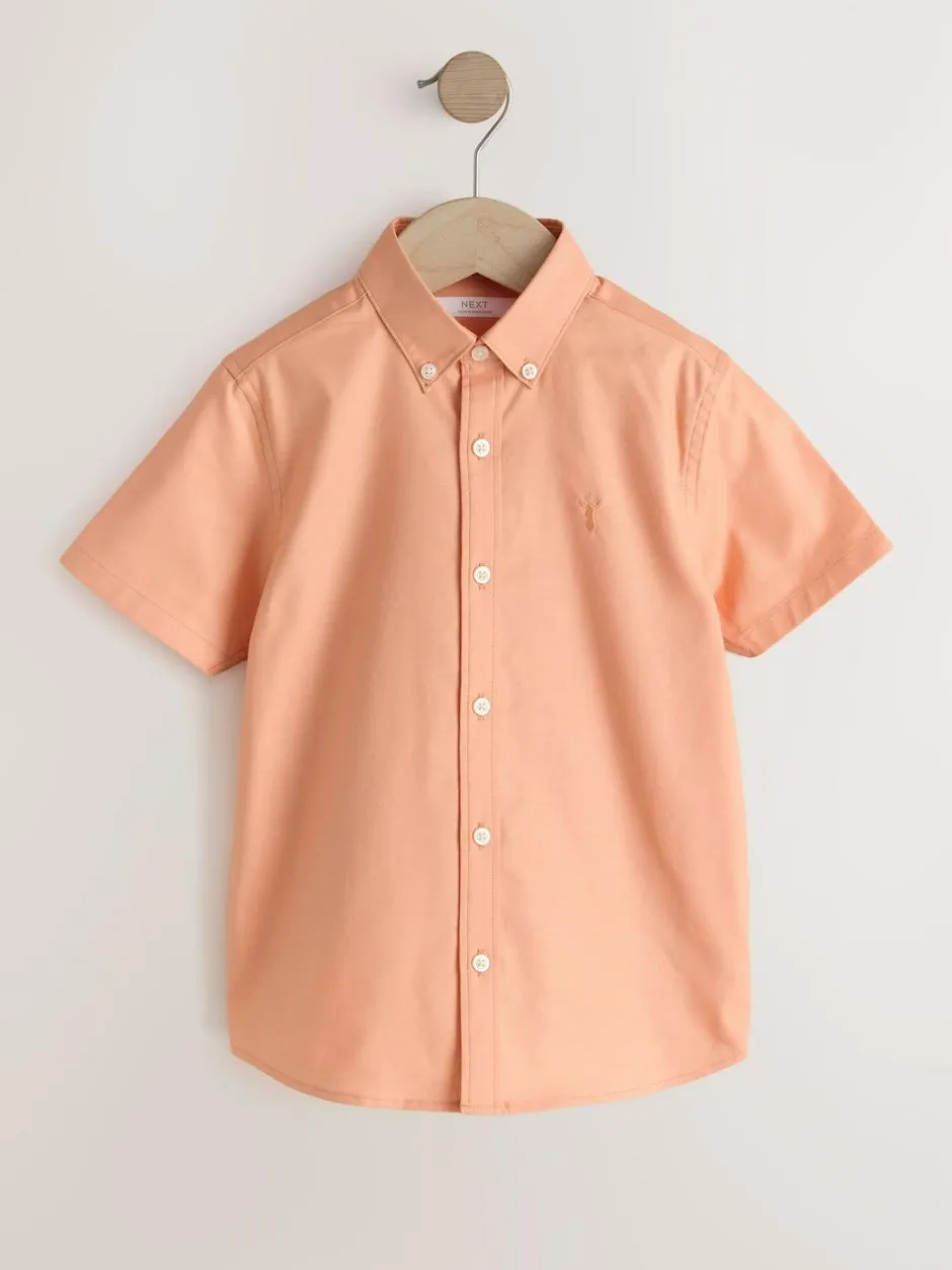 Next Orange Logo Short Sleeve Cotton Rich Oxford Shirt (3-16yrs)