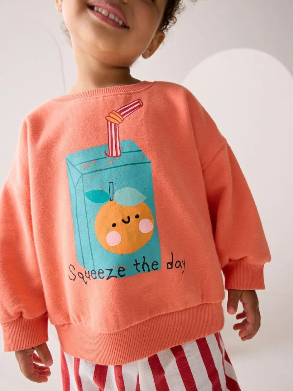 Next Orange Squeeze the Day Sweatshirt & Wide Leg Trousers Set (3mths-7yrs) Online