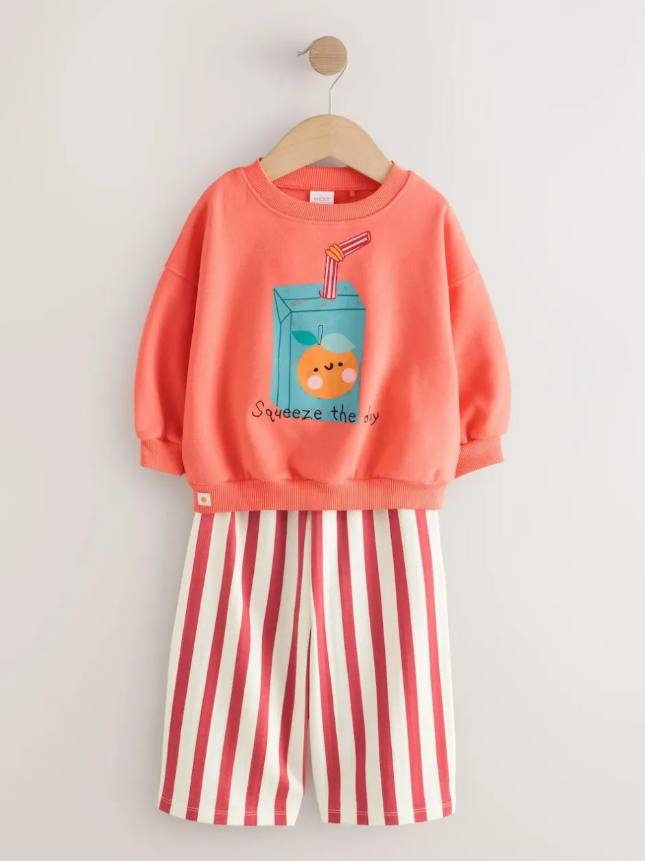 Next Orange Squeeze the Day Sweatshirt & Wide Leg Trousers Set (3mths-7yrs) Online