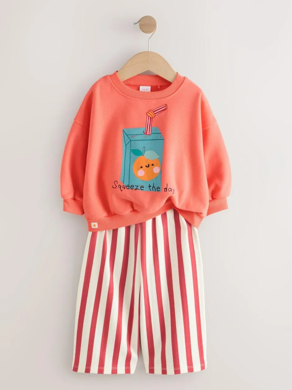 Next Orange Squeeze the Day Sweatshirt & Wide Leg Trousers Set (3mths-7yrs) Online