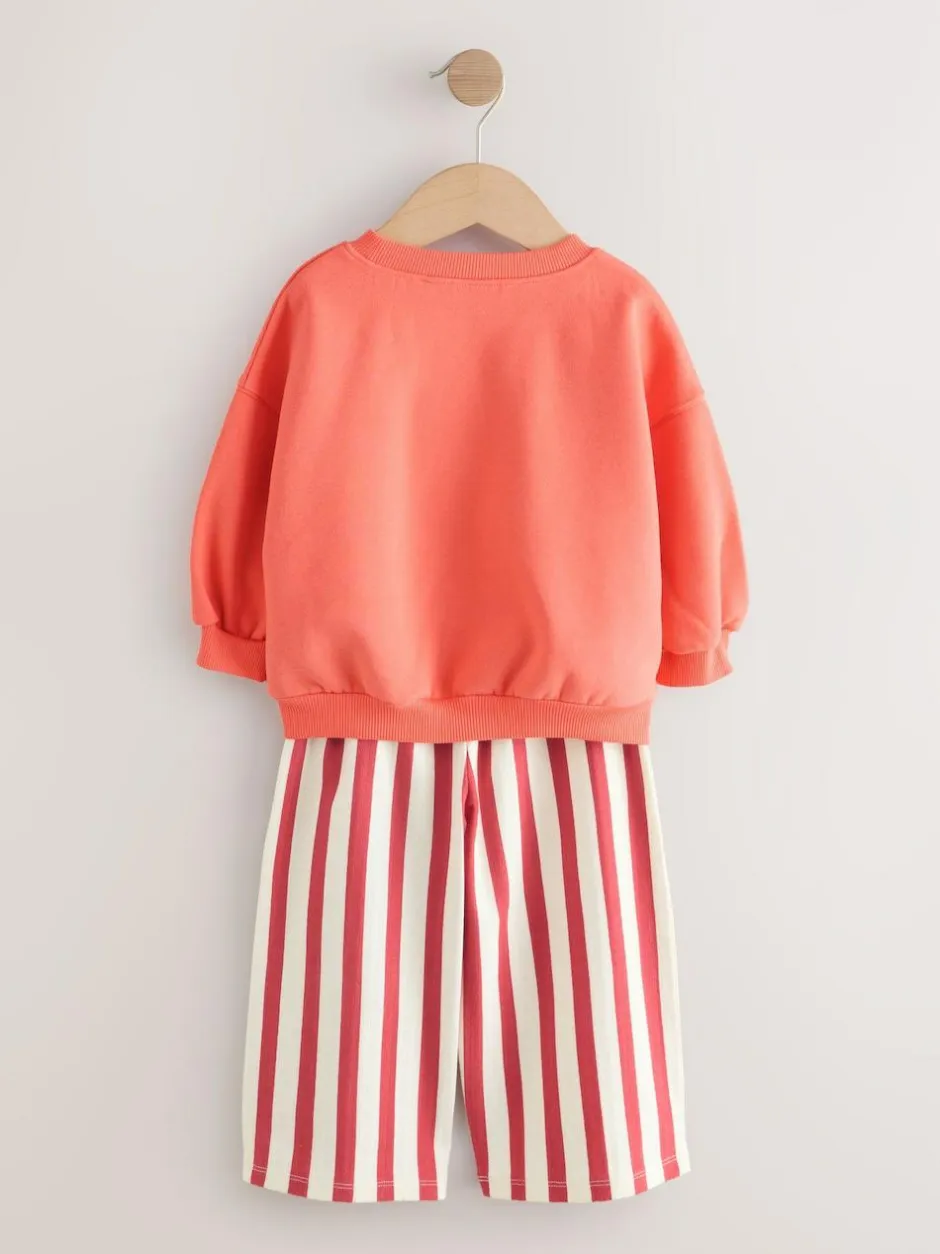 Next Orange Squeeze the Day Sweatshirt & Wide Leg Trousers Set (3mths-7yrs) Online