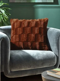 Next Textured Faux Fur Check Cushion Orange Outlet