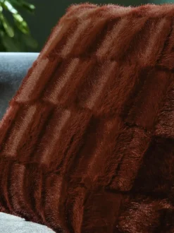 Next Textured Faux Fur Check Cushion Orange Outlet