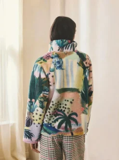 Next Printed Borg Fleece Top Orange Tropical Scene Sale