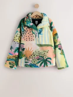 Next Printed Borg Fleece Top Orange Tropical Scene Sale