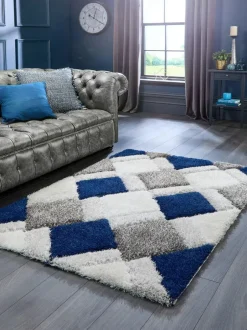 Origin Rugs Navy 3D GEO Shaggy Rug Clearance