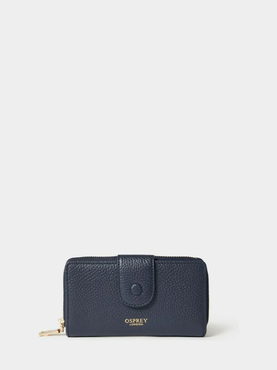 Osprey London The Core Medium Leather Popper Matinee Purse Blue Best