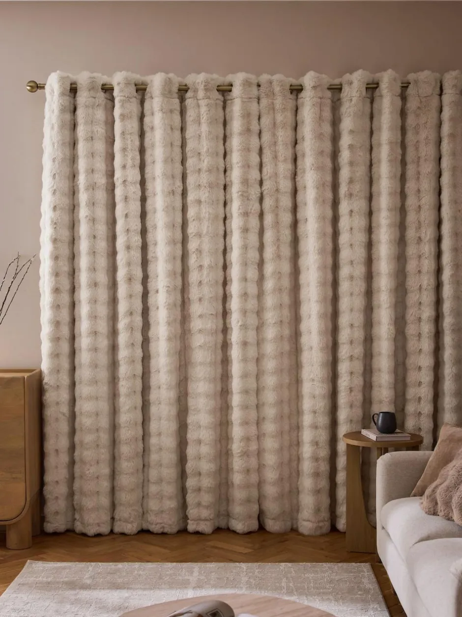Next Oyster Aspen Faux Fur Eyelet Lined Curtains Discount