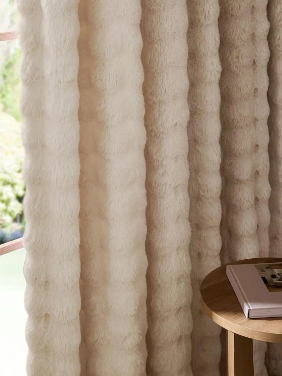 Next Oyster Aspen Faux Fur Eyelet Lined Curtains Discount
