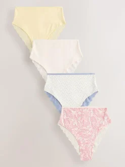 Next Paisley High Rise High Leg Cotton Lace Knickers 4 Pack Outlet