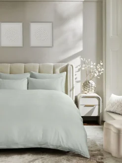 Next Pale Sage Green Collection Luxe 300 Thread Count 100% Cotton Sateen Satin Stitch Luxury Duvet Cover And Pillowcase Set Clearance