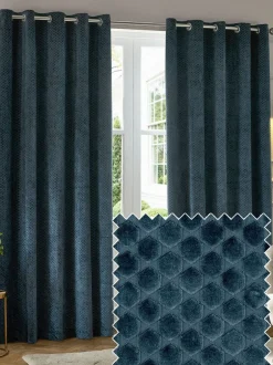 Paoletti Neptune Cut-Velvet Eyelet Curtains Blue Best
