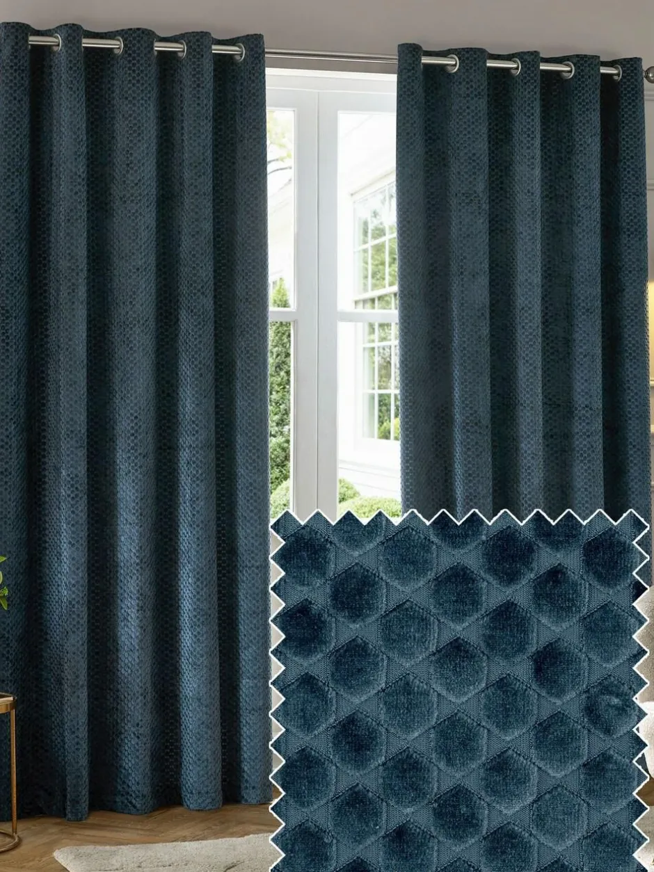 Paoletti Neptune Cut-Velvet Eyelet Curtains Blue Best