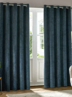 Paoletti Neptune Cut-Velvet Eyelet Curtains Blue Best