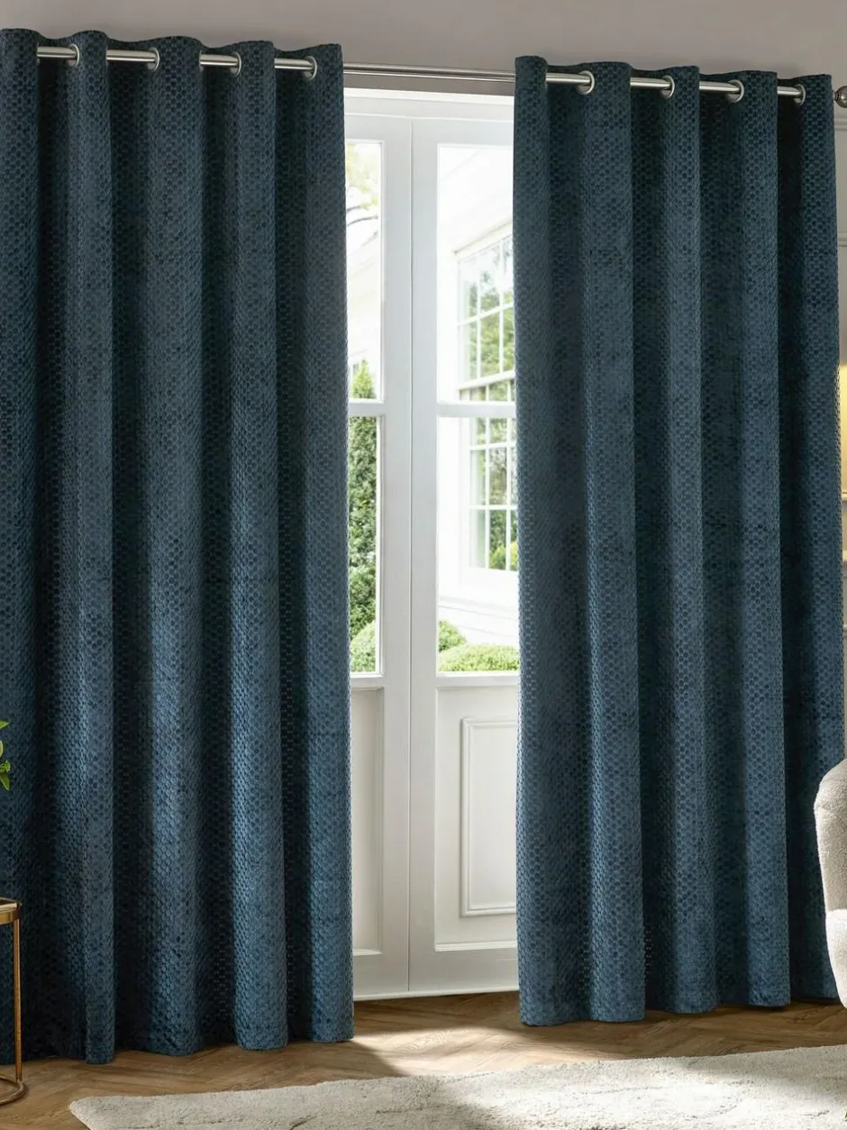Paoletti Neptune Cut-Velvet Eyelet Curtains Blue Best