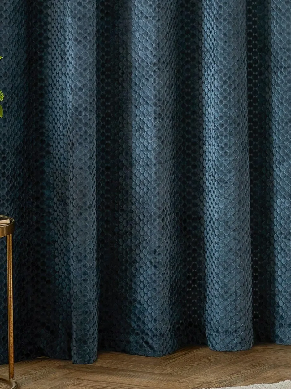 Paoletti Neptune Cut-Velvet Eyelet Curtains Blue Best