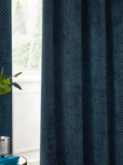 Paoletti Neptune Cut-Velvet Eyelet Curtains Blue Best