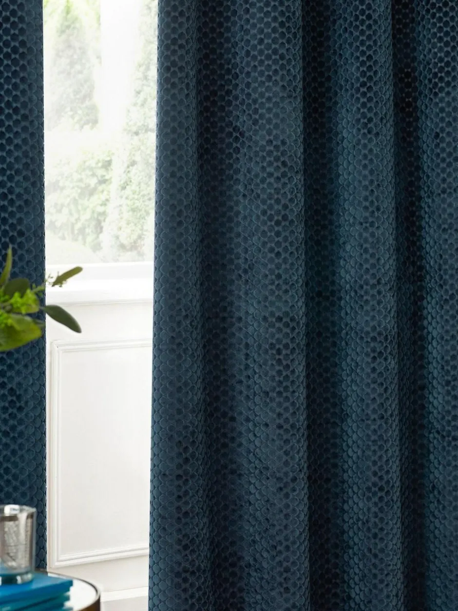 Paoletti Neptune Cut-Velvet Eyelet Curtains Blue Best