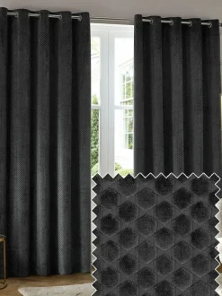 Paoletti Neptune Cut-Velvet Eyelet Curtains Grey Best