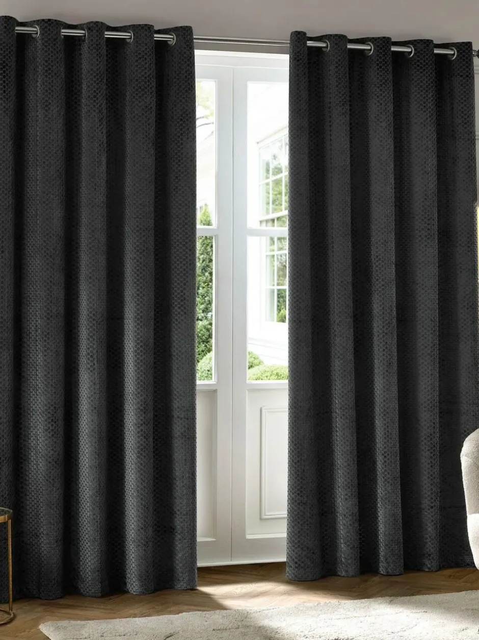 Paoletti Neptune Cut-Velvet Eyelet Curtains Grey Best