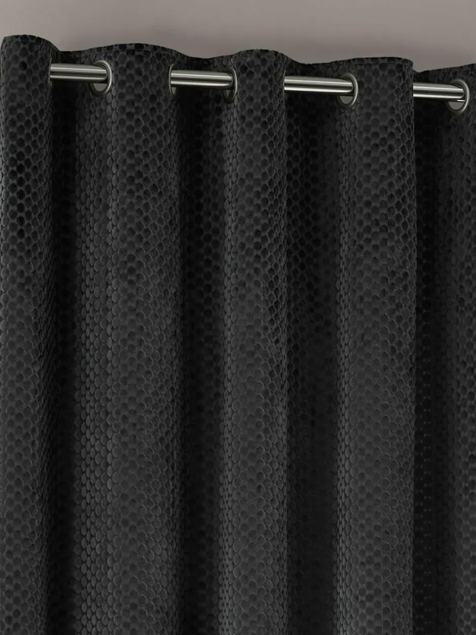 Paoletti Neptune Cut-Velvet Eyelet Curtains Grey Best