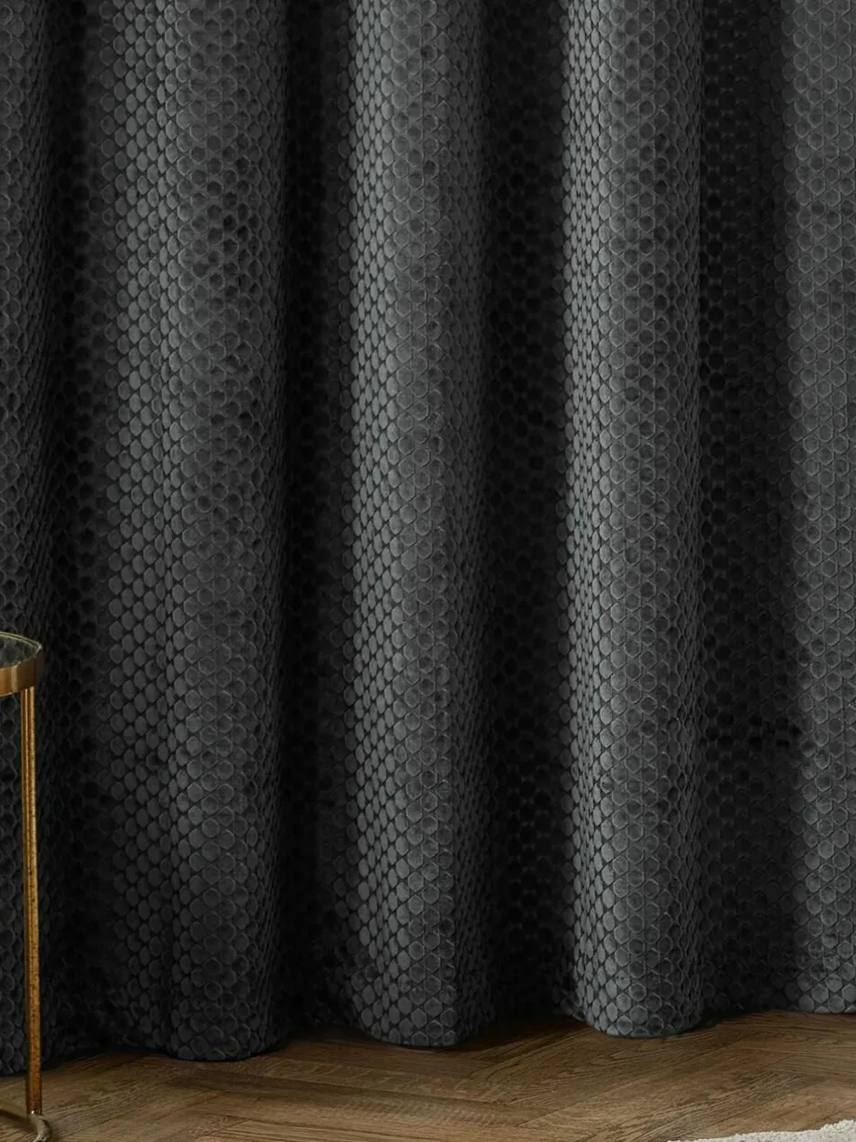 Paoletti Neptune Cut-Velvet Eyelet Curtains Grey Best