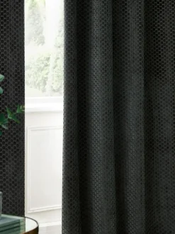 Paoletti Neptune Cut-Velvet Eyelet Curtains Grey Best