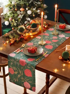 Paoletti Set of 4 Green Pomegranate Christmas Table Placemats & Large Table Runner New