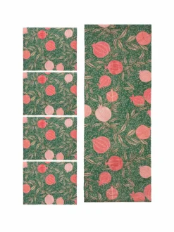 Paoletti Set of 4 Green Pomegranate Christmas Table Placemats & Large Table Runner New