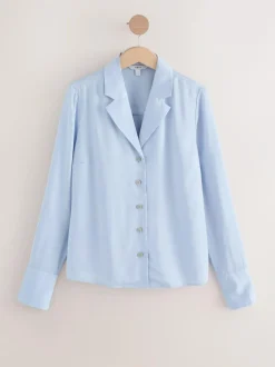 Next Soft Revere Collar Long Sleeve Shirt Pastel Blue