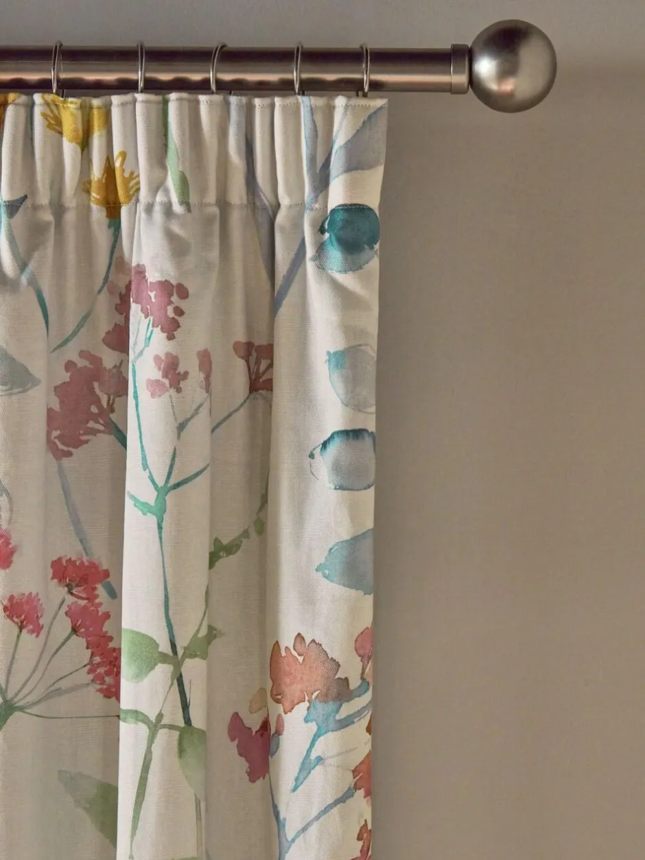 Next Isla Floral Print Pencil Pleat Blackout/Thermal Curtains Pastel Multi Pink New