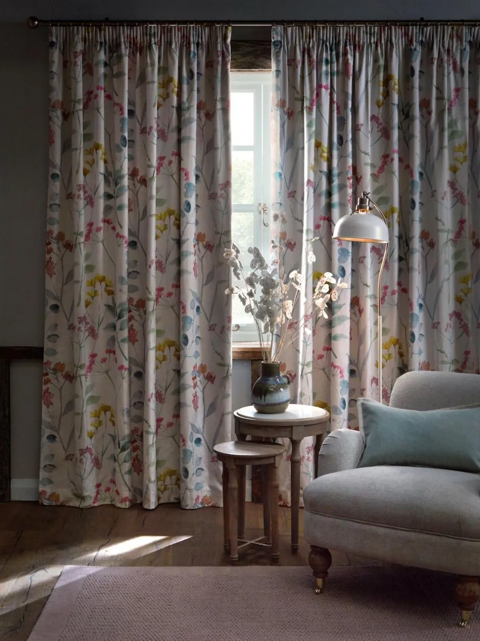 Next Isla Floral Print Pencil Pleat Blackout/Thermal Curtains Pastel Multi Pink New