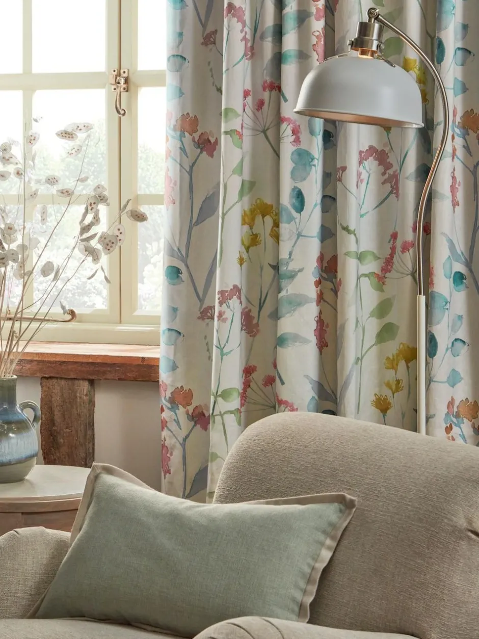 Next Isla Floral Print Pencil Pleat Blackout/Thermal Curtains Pastel Multi Pink New