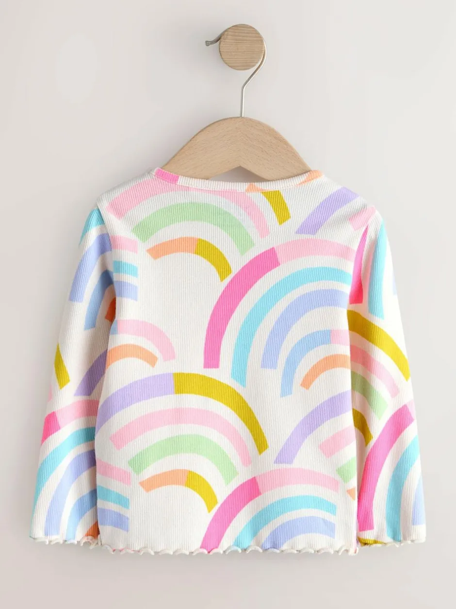 Next Pastel Rainbow Long Sleeve Rib Tops 5 Pack (3mths-7yrs) Outlet