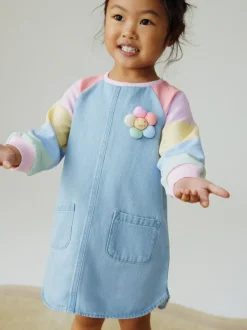 Next Raglan Denim Dress (3mths-8yrs) Pastel Rainbow New