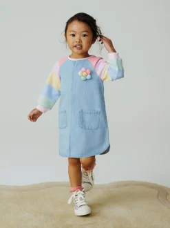Next Raglan Denim Dress (3mths-8yrs) Pastel Rainbow New