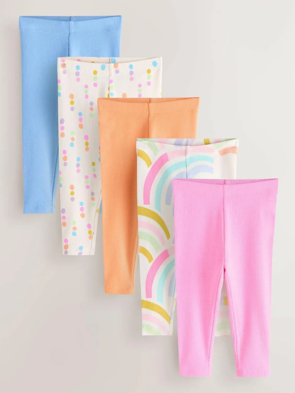 Next Pastel Rainbow Ribbed Leggings 5 Pack (3mths-7yrs) Online