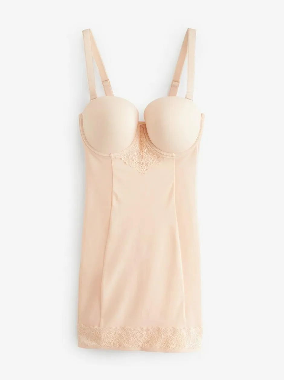 Next Pastel Rose Nude DD+ Firm Tummy Control Lightly Padded Lace Slip