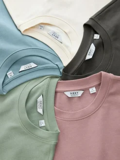 Next Relaxed Fit Heavyweight T-Shirts 5 Pack Pastels Green/Blue/Ecru/Slate/Pink Online