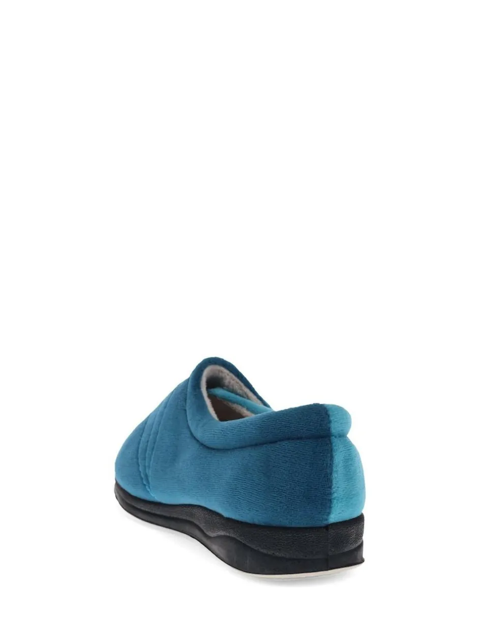Pavers Wide Fit Ladies Touch Fasten Full Slippers With Permalose Sole Blue Teal Outlet