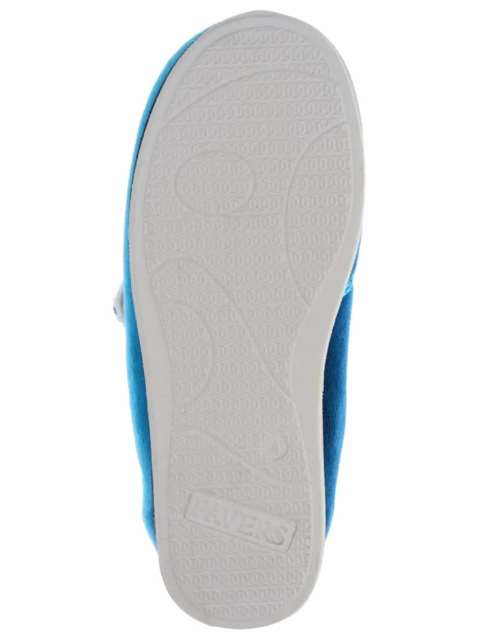 Pavers Wide Fit Ladies Touch Fasten Full Slippers With Permalose Sole Blue Teal Outlet