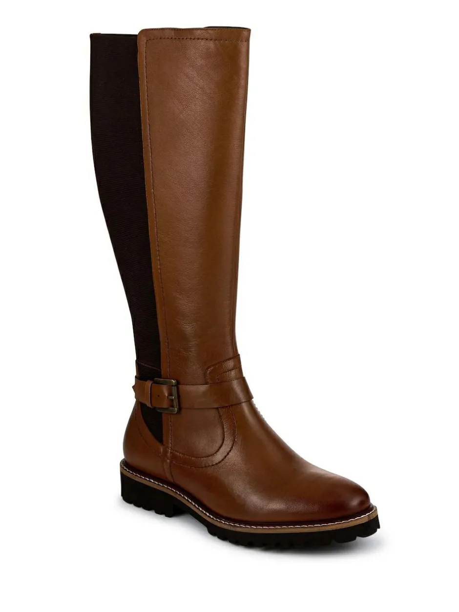 Pavers Leather Elastic-Fit Grippy Long Boots Brown Outlet