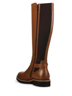 Pavers Leather Elastic-Fit Grippy Long Boots Brown Outlet